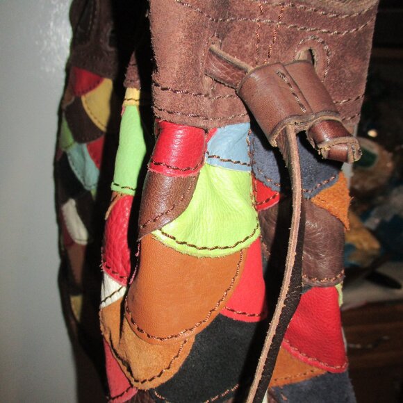 LUCKY BRAND VINTAGE INSPIRED PATCHWORK LEATHER suede hobo boho - Picture 2 of 9